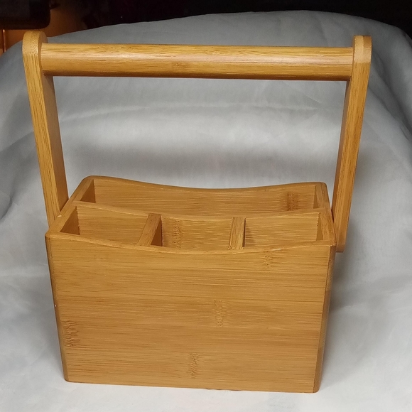 Natural Bamboo Cultery Caddy With Handle - Picture 4 of 10